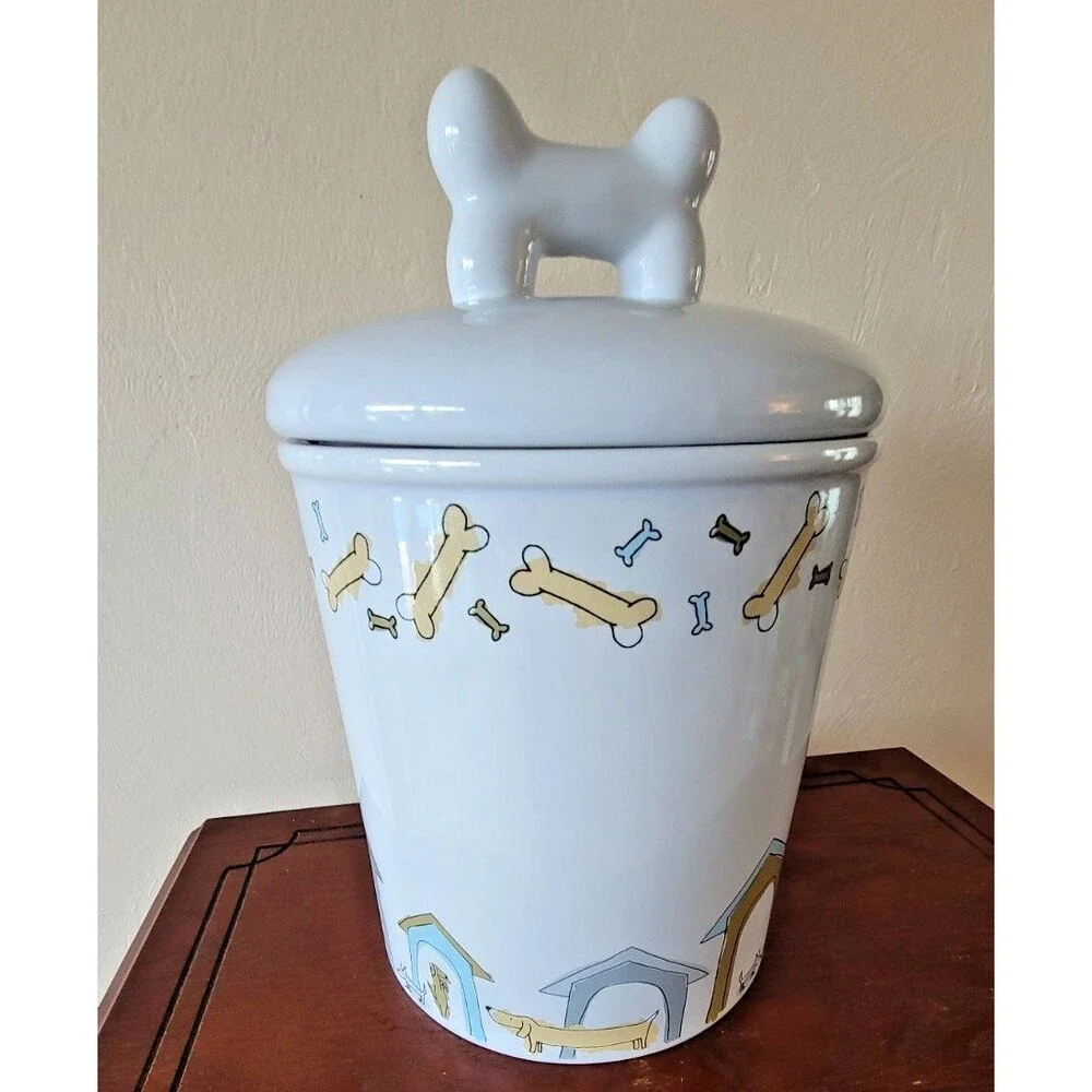 Signature Housewares Stoneware DOG TREAT  Jar Canister LID Bone Handle